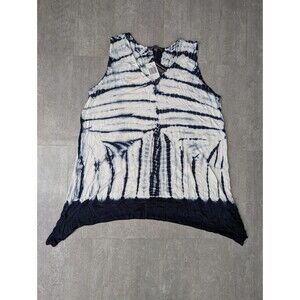 CHELSEA & THEODORE  Navy Tie Dye tank top size L navy blue white v-neck NWT